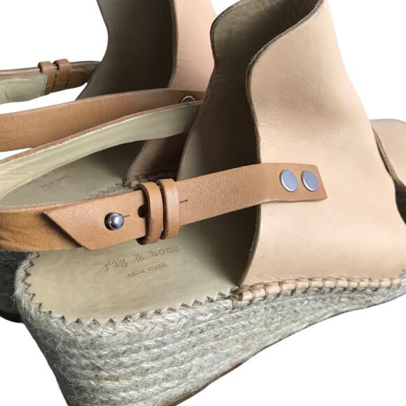 Rag & Bone Sayre II Espadrille Wedge Sandal Women Sz 40 Beige Leather 2.25" Heel - Picture 8 of 9